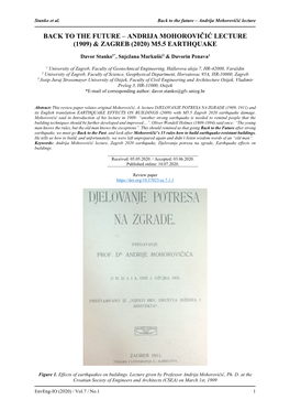 Andrija Mohorovičić Lecture (1909) & Zagreb (2020) M5.5 Earthquake