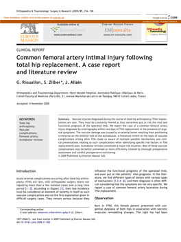 Common Femoral Artery Intimal Injury Following Total Hip Replacement. a Case Report and Literature Review