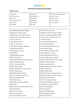 Restricted Zones in Singapore Whole Area