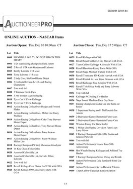 ONLINE AUCTION - NASCAR Items