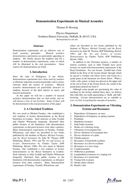 Demonstration Experiments in Musical Acoustics