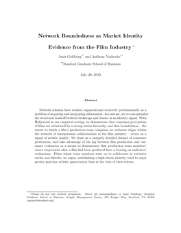 Network Boundedness As Market Identity Evidence from the Film