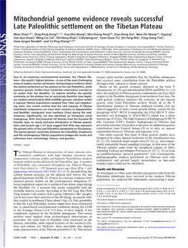 Mitochondrial Genome Evidence Reveals Successful Late Paleolithic Settlement on the Tibetan Plateau