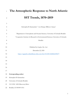 The Atmospheric Response to North Atlantic SST Trends, 1870–2019