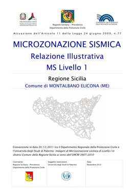 MICROZONAZIONE SISMICA Relazione Illustrativa MS Livello 1 Regione Sicilia Comune Di MONTALBANO ELICONA (ME)