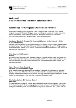 You Are Invited to the Berlin State Museums Workshops For