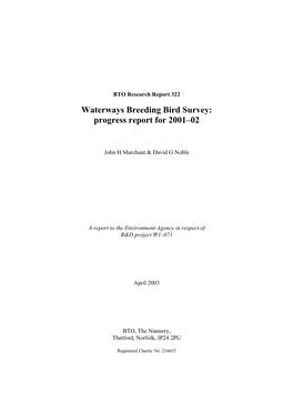 Waterways Breeding Bird Survey: Progress Report for 2001–02