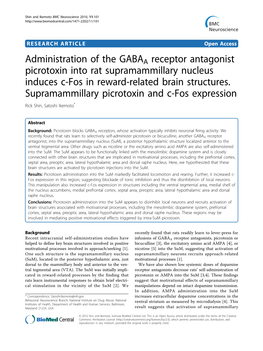 Administration of the GABAA Receptor Antagonist Picrotoxin Into Rat Supramammillary Nucleus Induces C-Fos in Reward-Related Brain Structures