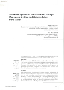 Three New Species of Thalassinidean Shrimps (Crustacea, Axiidae and Calocarididae) from Taiwan