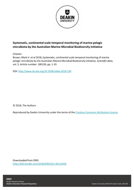 Systematic, Continental Scale Temporal Monitoring of Marine Pelagic Microbiota by the Australian Marine Microbial Biodiversity Initiative