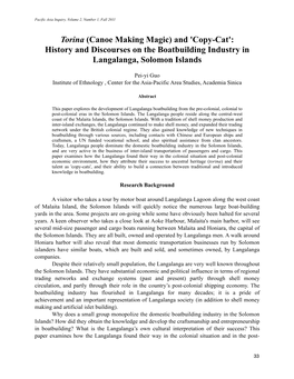 (Canoe Making Magic) and 'Copy-Cat': History and Discourses on the Boatbuilding Industry in Langalanga, Solomon Islands