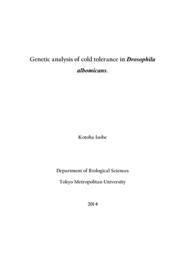 Genetic Analysis of Cold Tolerance in Drosophila Albomicans