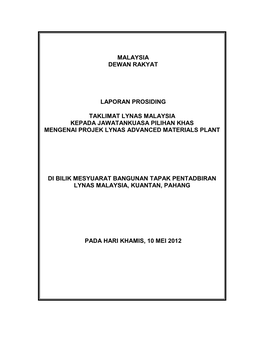 Laporan Prosiding Taklimat Lynas (10 Mei 2012)