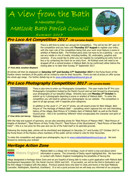 A View from the Bath a Newsletter from Matlock Bath Parish Council S U M M E R 2 0 1 7 Pro Loco Art Competition 2017 – Cllr Lorraine Keeble