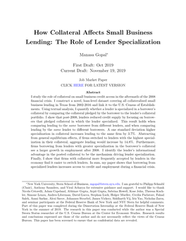 How Collateral Affects Small Business Lending: the Role of Lender