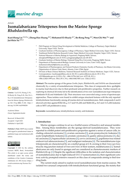 Isomalabaricane Triterpenes from the Marine Sponge Rhabdastrella Sp