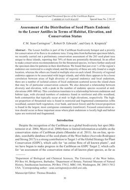 Assessment of the Distribution of Plants Endemic to the Lesser Antilles