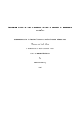 Narratives of Individuals Who Report on the Healing of a Sensorineural Hearing Loss