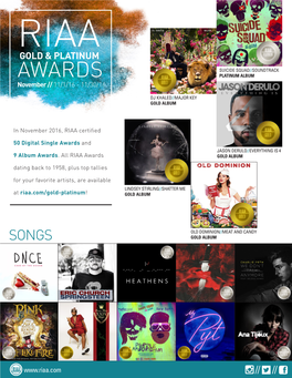 AWARDS PLATINUM ALBUM November // 11/1/16 - 11/30/16