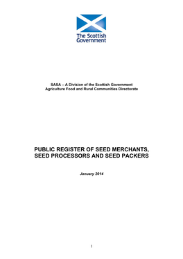 Public Register of Seed Merchants, Seed Processors and Seed Packers