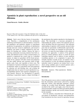 Apomixis in Plant Reproduction: a Novel Perspective on an Old Dilemma