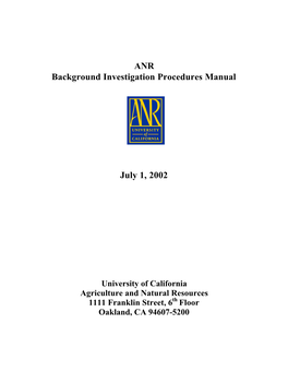 ANR Background Investigation Procedures Manual July 1, 2002