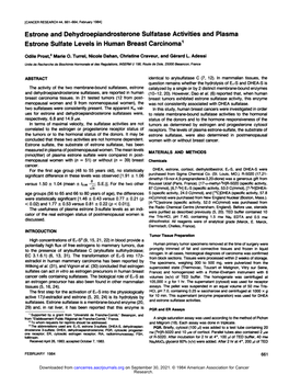 Estrone and Dehydroepiandrosterone Sulfatase Activities and Plasma Estrone Sulfate Levels in Human Breast Carcinoma1