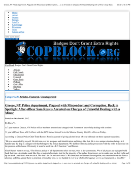 Greece, NY Police Department, Plagued with Misconduct and Corruption, …Ss Is Arrested on Charges of Unlawful Dealing with a Minor | Cop Block 11/6/12 3:16 PM