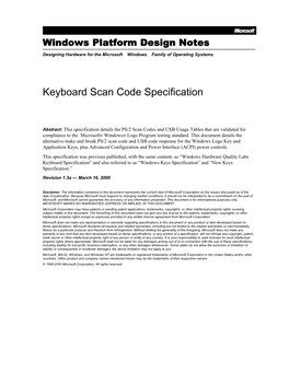 Keyboard Scan Code Specification