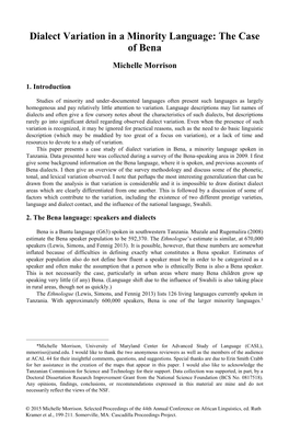 Dialect Variation in a Minority Language: the Case of Bena