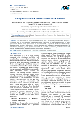 Biliary Pancreatitis: Current Practices and Guidelines