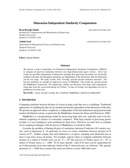 Dimension Independent Similarity Computation