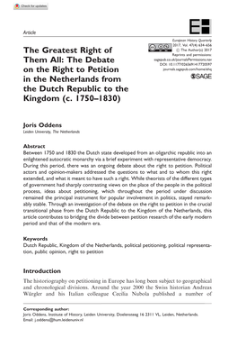 The Greatest Right of Them All: the Debate on the Right to Petition In