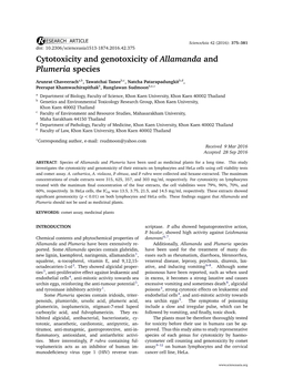 Cytotoxicity and Genotoxicity of Allamanda and Plumeria Species