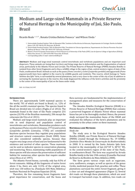 Chec List Medium and Large-Sized Mammals in a Private Reserve Of