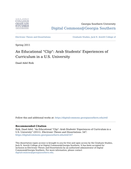 Arab Students' Experiences of Curriculum in a US University