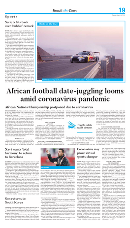 African Football Date-Juggling Looms Amid Coronavirus Pandemic African Nations Championship Postponed Due to Coronavirus