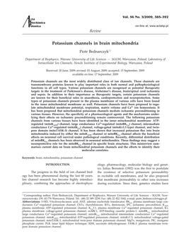 Potassium Channels in Brain Mitochondria