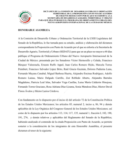 HONORABLE ASAMBLEA a La Comisión De Desarrollo Urbano Y