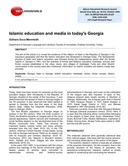 Islamic Education and Media in Today's Georgia