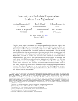 Insecurity and Industrial Organization: Evidence from Afghanistan∗