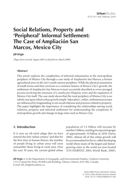 Informal Settlement: the Case of Ampliación San Marcos, Mexico City