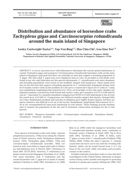 Distribution and Abundance of Horseshoe Crabs Tachypleus Gigas and Carcinoscorpius Rotundicauda Around the Main Island of Singapore