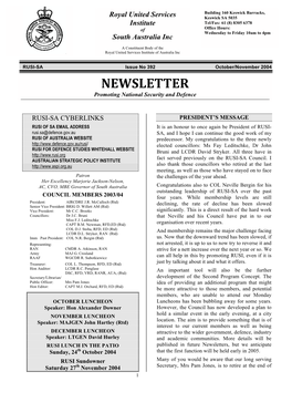 Newsletters, but We Anticipate Th That the First Function Will Be Held Early in 2005