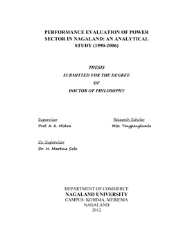 Performance Evaluation of Power Sector in Nagaland: an Analytical Study (1990-2006)