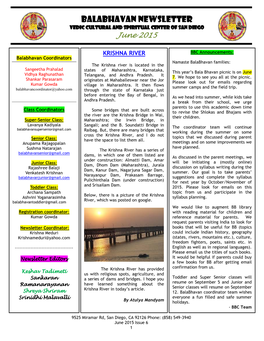 BALABHAVAN NEWSLETTER VEDIC CULTURAL and SPIRITUAL CENTER of SAN DIEGO June 2015