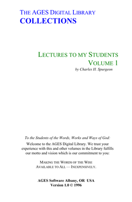 Charles Spurgeon, Lectures to My Students, Vol. 1