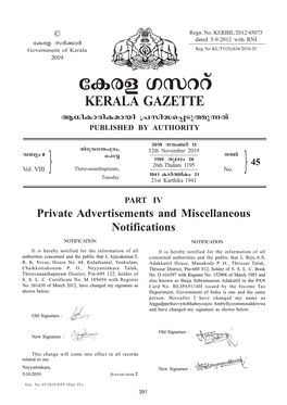 PART IV Private Advertisements and Miscellaneous Notifications