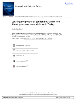 Patriarchy, Neo-Liberal Governance and Violence in Turkey Deniz Kandiyoti