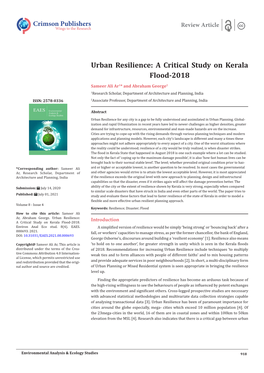 Urban Resilience: a Critical Study on Kerala Flood-2018